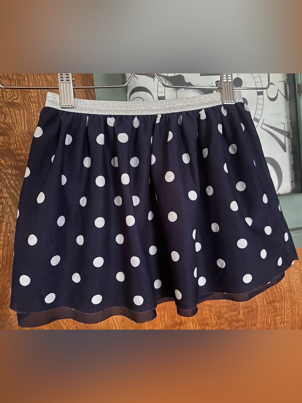 Faded Glory Navy Polka Dot Skater Skirt with Silver Waistband
